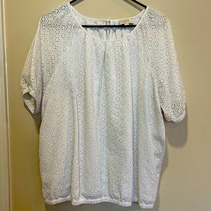LOFT Outlet White Eyelet Top, Women's, XXL